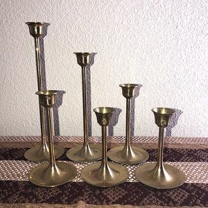 Set 6 Vintage Brass Candleholders